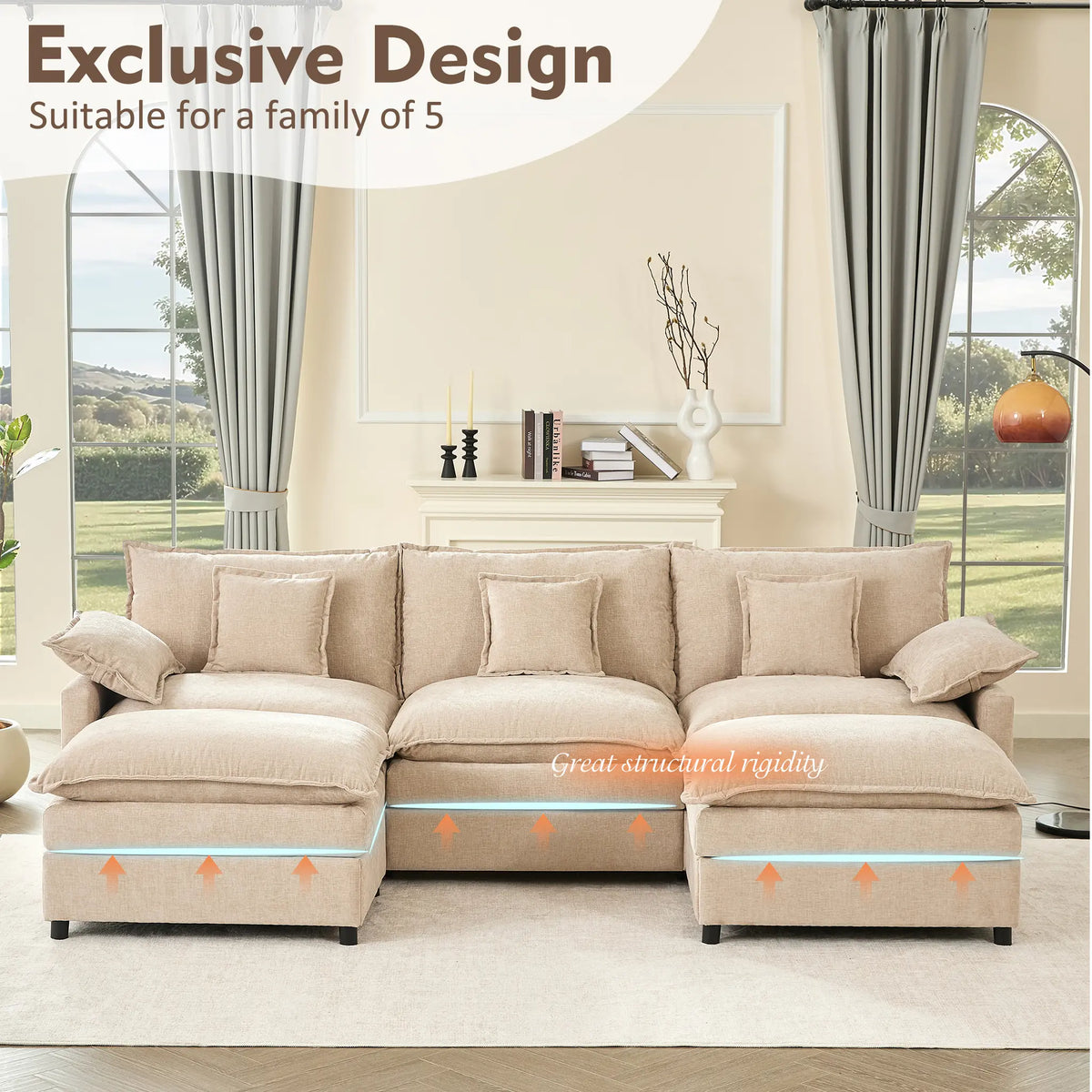 Stylish U-Shaped Modular Cloud Sofa